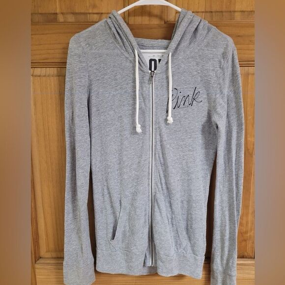PINK VICTORIA’s SECRET SIZE LARGE LIGHTWEIGHT ZIP UP HOODIE - Picture 1 of 7